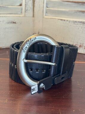 Sam Edelman Wide Laced Leather Belt Black Medium NWT